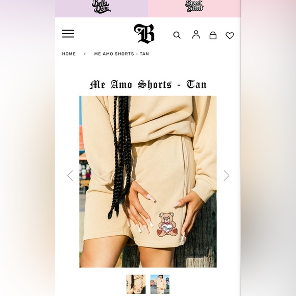 🧸 Bella Doña - Me Amo Embroidered Bear Sweatshirt + Sweatshorts Set in Tan - S - Picture 2 of 16